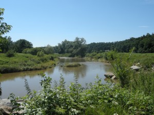 Ruhig fliesst die Berounka in Bila Hora - Es kann losgehen.